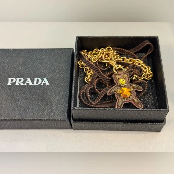 PRADA Safiano Bear Charm Necklace